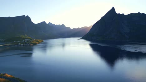 Lofoten-Island-Reine,-Norway-Drone-Shot