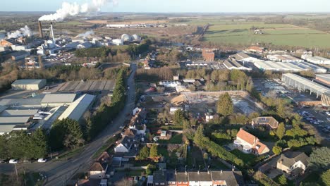 Bury-st-edmunds-showcasing-industrial-area-and-residential-neighborhood,-clear-day,-aerial-view