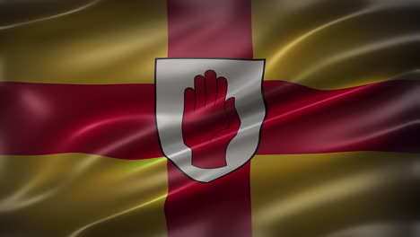 The-Ulster-banner,-Flag-of-Northern-Ireland,-full-frame,-front-view,-glossy,-fluttering,-elegant-silky-texture,-waving-in-the-wind,-realistic-4K-CG-animation,-movie-like-look,-seamless-loop-able