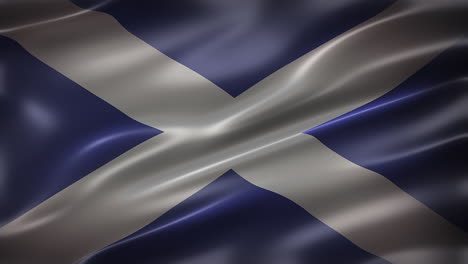 Die-Flagge-Schottlands,-Der-Saltire,-Schriftansicht,-Vollformat,-Glatt,-Glänzend,-Flatternd,-Elegante-Seidige-Textur,-Im-Wind-Wehend,-Realistische-4K-CG-Animation,-Filmähnlicher-Look,-Nahtlos-Schleifbar