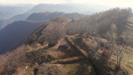 trenches-on-mountain-kolovrat,-1st-world-war-outdoor-historic-museum,-isonzo-front,-aerial