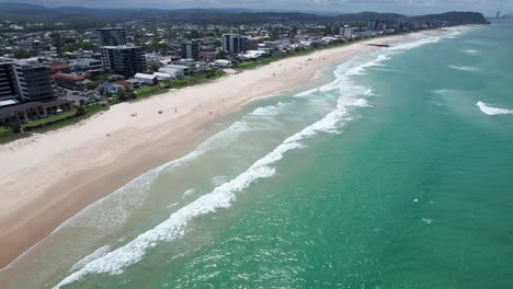 Palm-Beach-With-Burleigh-Heads-and-Surfers-Paradise-In-Background---Southern-Gold-Coast---Queensland-QLD---Australia---Drone-Shot
