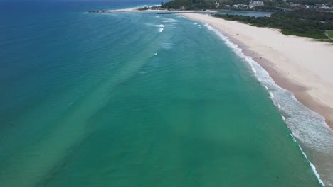 Kite-Surfer-In-Palm-Beach-With-Currumbin-In-Background---Southern-Gold-Coast---Queensland-QLD---Australia---Drone-Shot