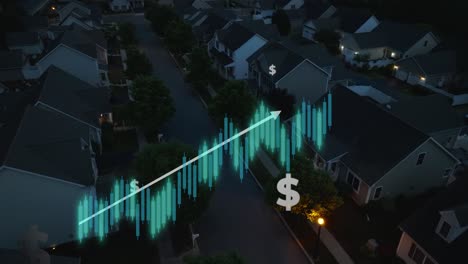 American-neighborhood-with-rising-candlestick-chart-animation