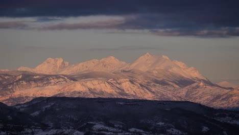 View-of-Gran-Sasso-National-Park-under-snow-from-Guardiagrele,-Abruzzo,-Italy