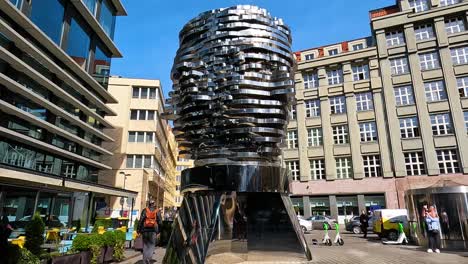 Franz-Kafka-Rotating-Head-by-David-Cerny-in-Prague,-Czech-Republic