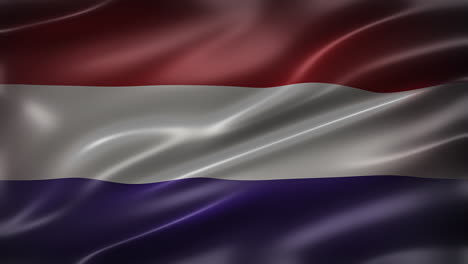 Flag-of-the-Kingdom-of-the-Netherlands,-font-view,-full-frame,-sleek,-glossy,-fluttering,-elegant-silky-texture,-waving-in-the-wind,-realistic-4K-CG-animation,-movie-like-look,-seamless-loop-able
