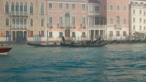 Gondolas-on-Grand-Canal,-Venice,-Italy