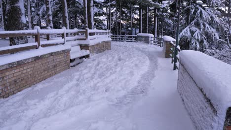 Snow-covered-paths-of-Garibaldi-Square,-Guardiagrele,-Abruzzo,-Italy