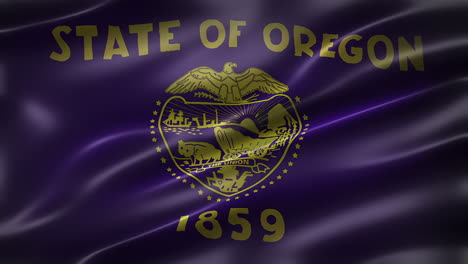 Die-Flagge-Des-Bundesstaates-Oregon,-Schriftansicht,-Vollformat,-Glatt,-Glänzend,-Flatternd,-Elegante-Seidige-Textur,-Weht-Im-Wind,-Realistische-4K-CG-Animation,-Filmähnlicher-Look,-Nahtlos-Schleifbar