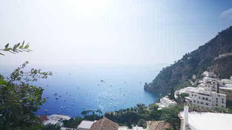 Overlooking-City-Countryside-From-Cliff-|-Positano-Italy-Scenic-Summer-Cliffside-Immersive-Travel-Tourism-Mountainside,-Europe,-Walking,-Shaky,-4K