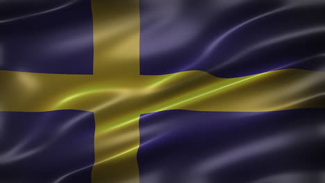 Die-Nationalflagge-Des-Königreichs-Schweden,-Schriftansicht,-Vollbild,-Glatt,-Glänzend,-Flatternd,-Elegante-Seidige-Textur,-Weht-Im-Wind,-Realistische-4K-CG-Animation,-Filmähnlicher-Look,-Nahtlos-Schleifbar
