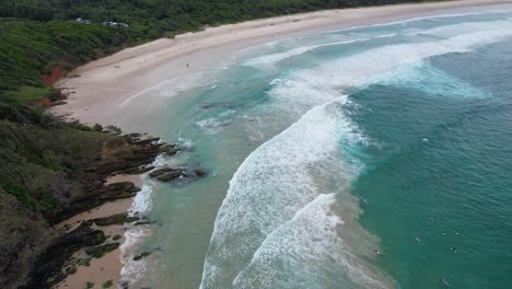 Sandy-Beach-At-Broken-Head-Near-Byron-Bay-In-New-South-Wales,-Australia---Aerial-Shot