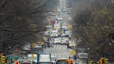 Flock-of-Pigeons-Fly-Over-Amsterdam-Ave-Traffic-in-New-York-City