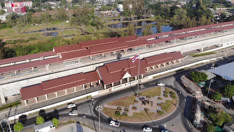 Aerial-of-Khon-Kaen-Train-Station,-Day