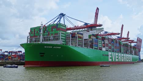 A-cargo-ship-fully-loaded-in-commercial-port-of-Hamburg-in-Germany