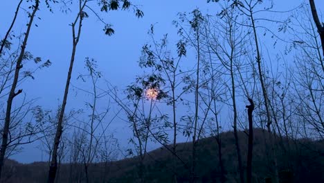 Wind-moves-the-tree-branches-in-a-forest-climate-in-Iran-natural-landscape-moon-light-over-the-blue-sky-fog-hazy-night-evening-in-Iran-highland-mountain-hill-darkness-rural-village-countryside