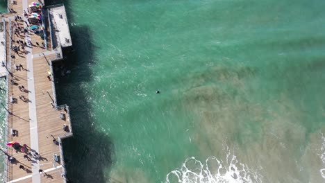Santa-Monica-Pier-Beach-Boardwalk-,-Sunny-Day-Aerial