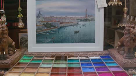 Venice-Art-framed-in-Window-Display,-tourist-view