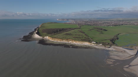 Aerial-shot-along-the-south-coast-of-England-towards-Seaford-town