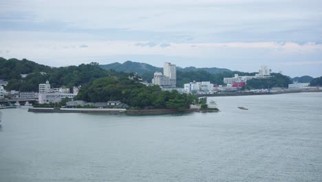 Toba-Bay-in-Mie-Prefecture,-Port-and-Mikimoto-Pearl-Island-in-Bay