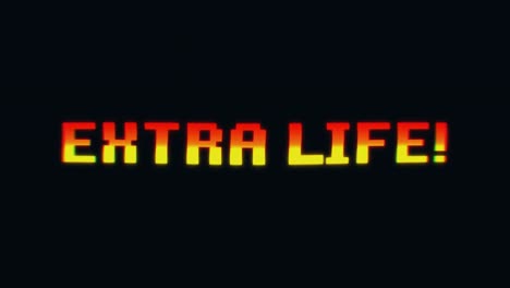 Animation-Einer-Leuchtend-Roten-Und-Gelben-Textnachricht-Mit-Der-Aufschrift-„Extra-Life“,-Retro-8-Bit-Pixelschrift