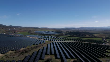 Expansive-Solar-Panel-Array,-Rural-Portugal---aerial-fly-over