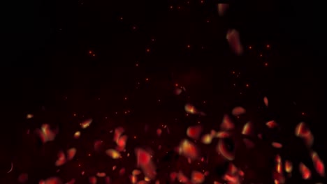 Realistisches-Feuergas-Mit-Heißer-Feuriger-Glut,-Funken,-Flammen,-3D-Animation,-Partikelglühen,-Brennend-Auf-Schwarzem-Hintergrund,-VFX-Rot-Orange