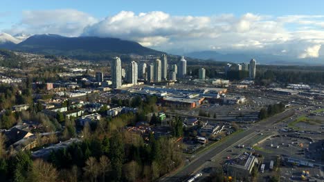 Skyscrapers-And-Shopping-Mall-In-Town-Centre-Of-Coquitlam-In-British-Columbia,-Canada