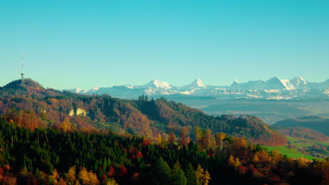 Scenic-Bantiger-Hill-Near-Bern-Switzerland-During-Autumn---Aerial-Shot