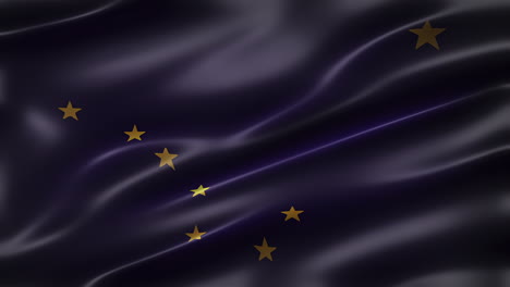 Die-Staatsflagge-Von-Alaska,-Schriftansicht,-Vollformat,-Glatt,-Glänzend,-Flatternd,-Elegante-Seidige-Textur,-Weht-Im-Wind,-Realistische-4K-CG-Animation,-Filmähnlicher-Look,-Nahtlos-Schleifbar