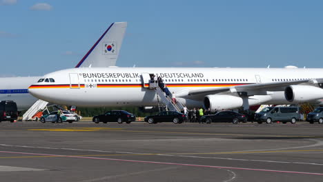 Bundesrepublik-Deutschland-aircraft-parked-on-Vilnius-airport-runway-attending-NATO-summit-in-Lithuania