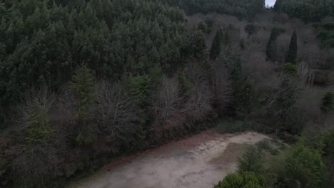Aerial-View-of-Abandoned-Soccer-Field-in-Forest,-Lagares,-Felgueiras,-Portugal