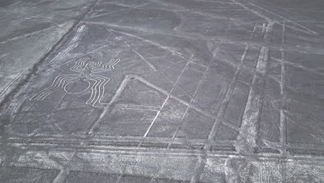 Mysterious-Nazca-lines,-Aerial-shot-of-the-Spider-in-Nazca,-Peru