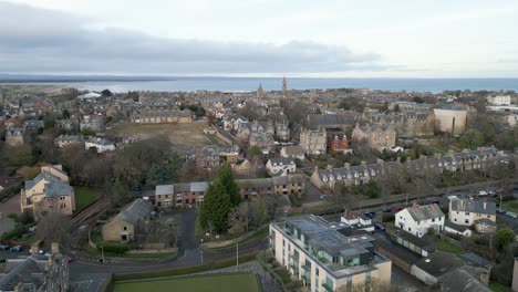 Aerial-Pull-Back-With-Saint-Andrews-Town-In-Background