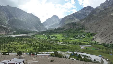 aerial-scenic-drone-footage-with-dolly-out-movement-of-basho-valley-in-Pakistan-during-sunny-day