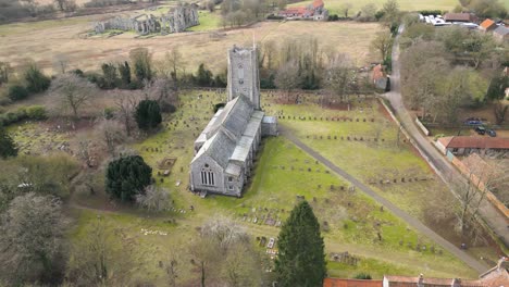 Castle-acre-st-james-the-great-near-norwich,-overcast-day,-aerial-view