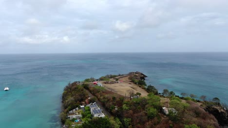Tropical-peninsula-in-Caribbean-sea,-Grenada-aerial