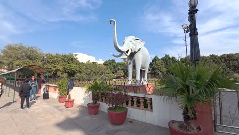 The-view-to-the-statue-of-a-blue-elephant-inside-Chhattarpur-mandir-in-New-Delhi