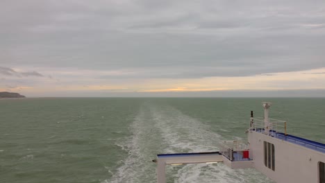 Looking-out-to-sea-from-ferry-deck,-traveling-across-English-channel