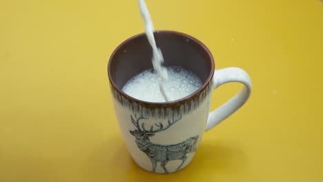 Hot-Milk-Pouring-Into-Mug-On-Yellow-Surface