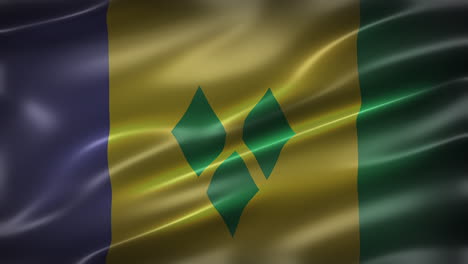Flagge-Von-St.-Vincent-Und-Den-Grenadinen,-Schriftansicht,-Vollbild,-Glatt,-Glänzend,-Flatternd,-Elegante-Seidige-Textur,-Im-Wind-Wehend,-Realistische-4K-CG-Animation,-Filmähnlicher-Look,-Nahtlos-Schleifbar