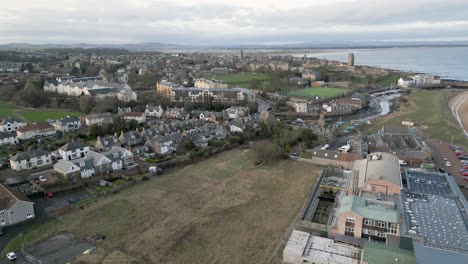 Aerial-Drone-Footage-Of-St-Andrews,-Scotland,-Panning-Out-From-Town