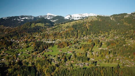 Gryon-Village-And-Ski-Resort-In-Vaud-Switzerland-During-Autumn---Aerial-Shot