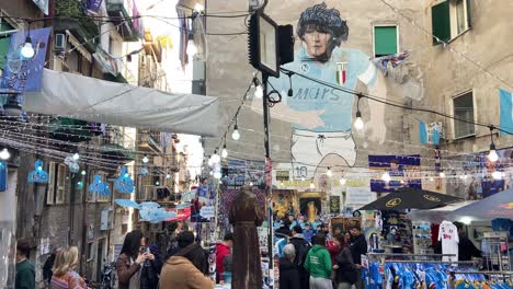 Static-shot-of-Maradona-graffiti-street-in-old-center-of-Naples