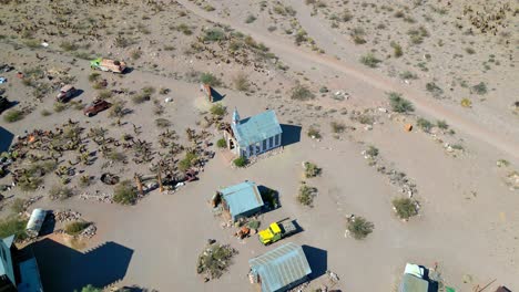 Abandoned-Church-Of-The-Nelson-Ghost-Town-At-Nevada-In-USA---Aerial-Shot