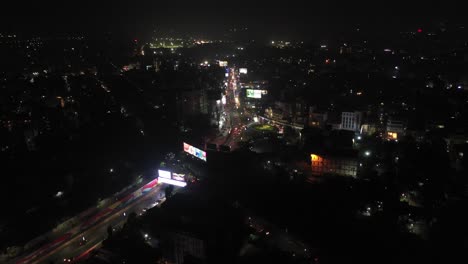 Rajkot-Aerial-Drone-View-A-big-circle-is-visible-and-many-vehicles-are-moving-around