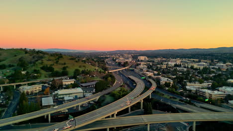Police-Cars-On-Interstate-680-At-Golden-Hour-Sunset-In-Walnut-Creek,-Contra-Costa,-California