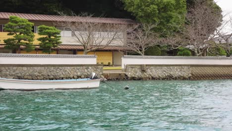 Boats-in-Harbor-around-Mikimoto-Pearl-Island-in-Toba-Bay,-Mie-Japan