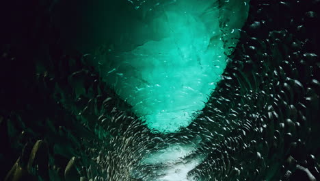 Panoramic-shot-inside-the-Katla-ice-caves-near-Vik,-Southern-Iceland
